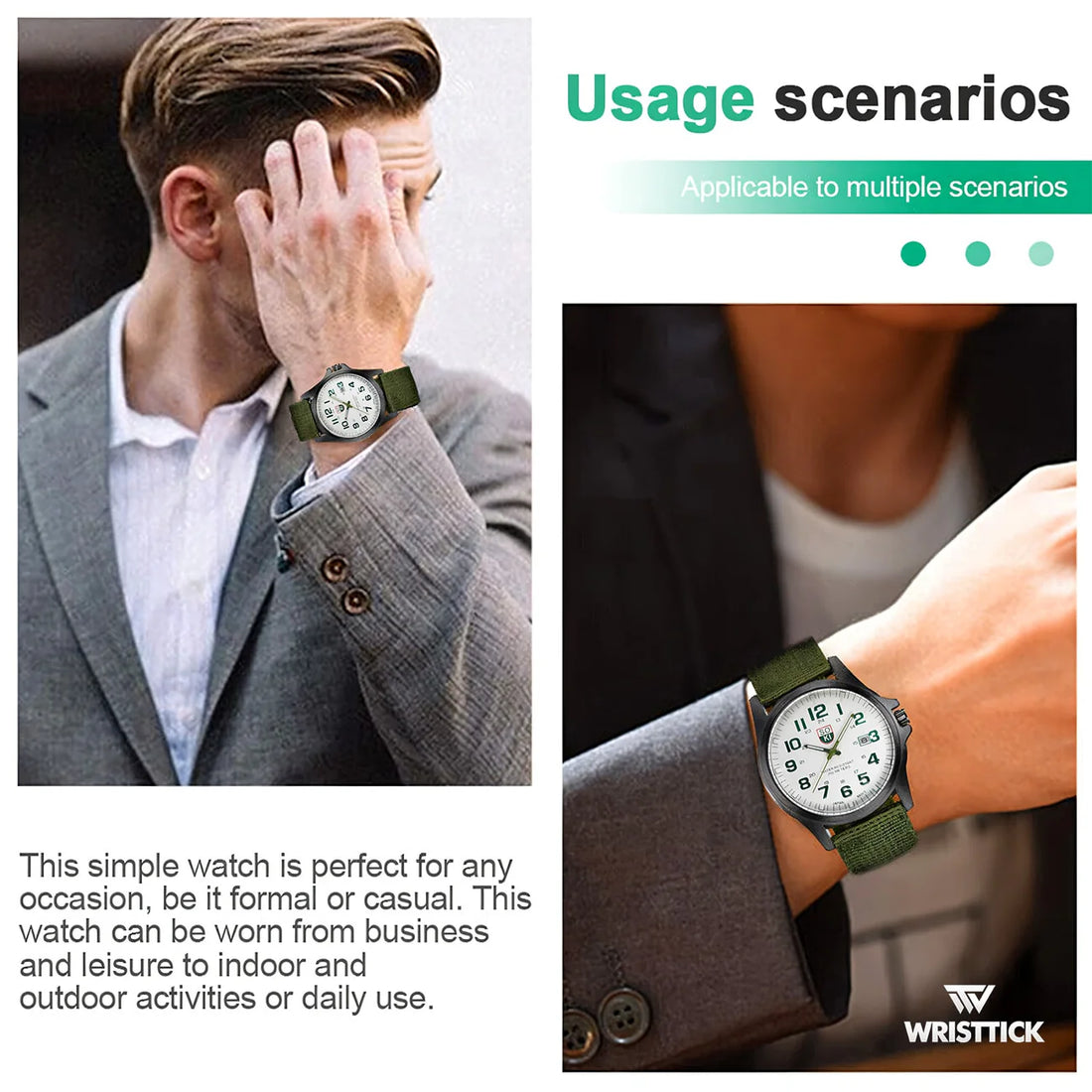 SOKI Army Green Man's Luxury Calendar Quartz Watch